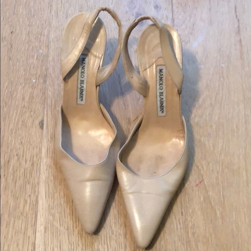 Cream sling back pump